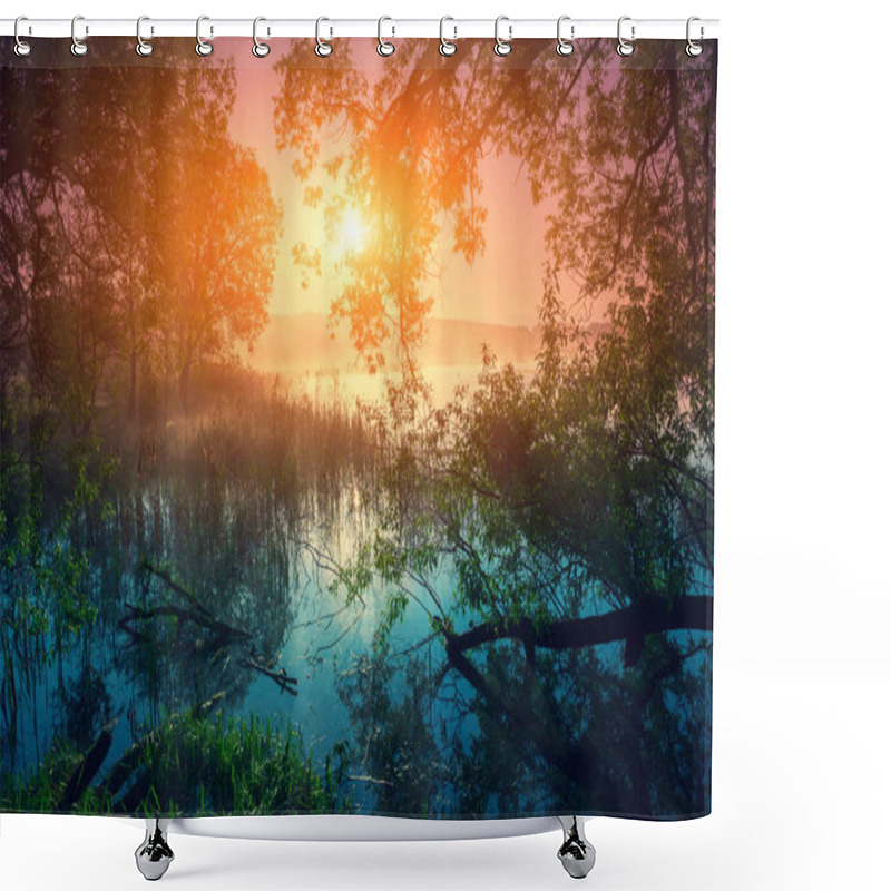 Personality  Sunrise Over The Lake Shower Curtains