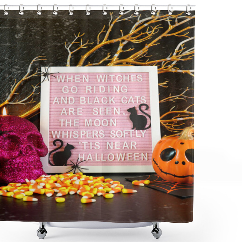 Personality  Halloween Mantel Table Centerpiece With Halloween Poem Letter Board. Shower Curtains