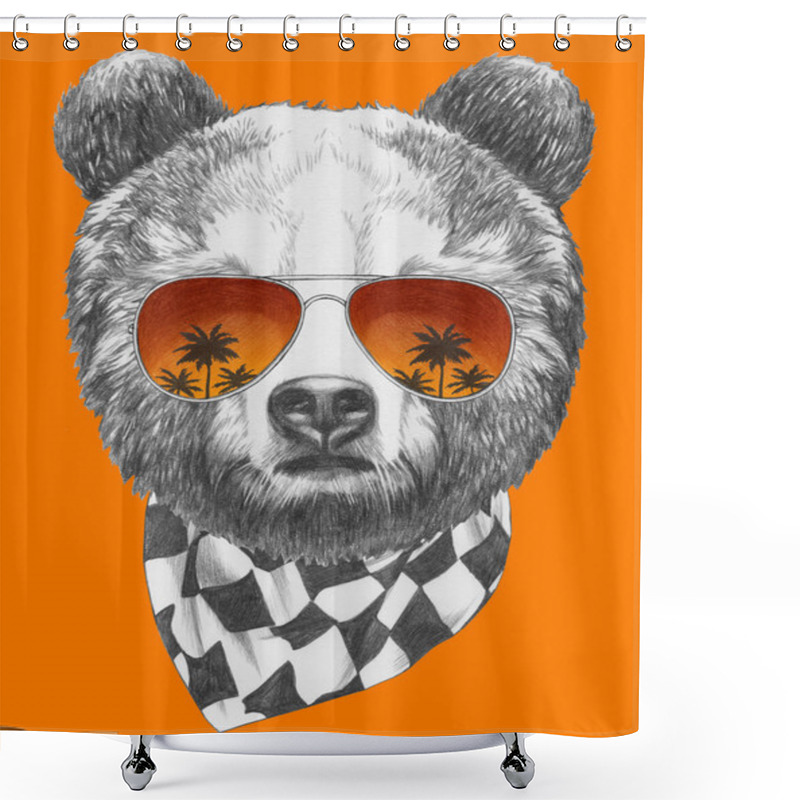 Personality  Bear With Mirror Sunglasses Shower Curtains