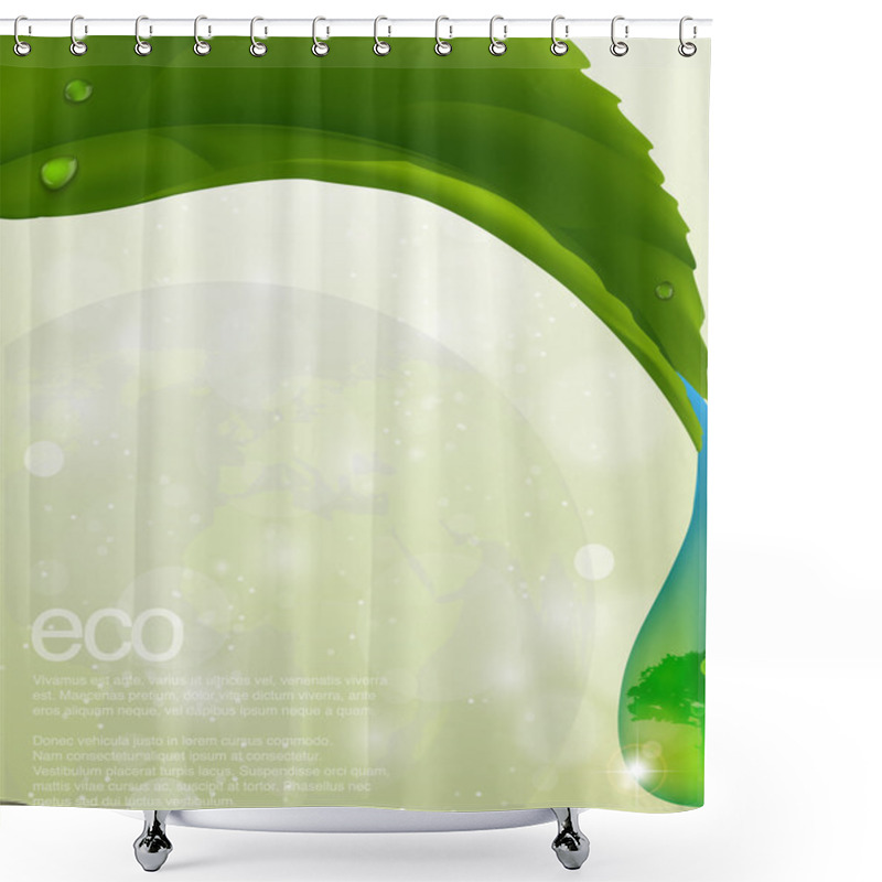 Personality  Green Leaf With A Drop Of Flowing. Ecological Theme Shower Curtains