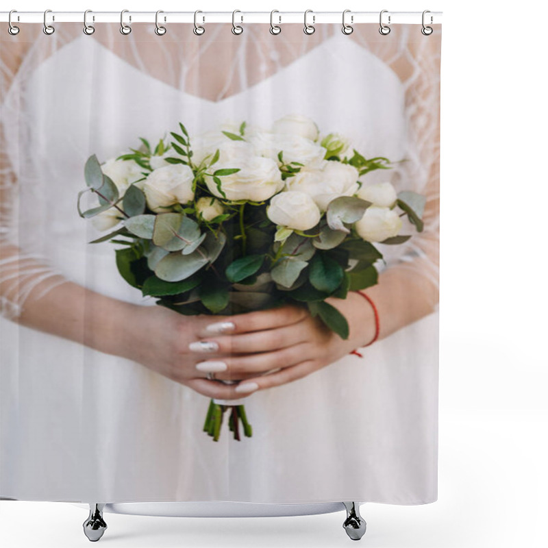 Personality  Wedding Image And A Bridal Bouquet With Red Flowers Shower Curtains