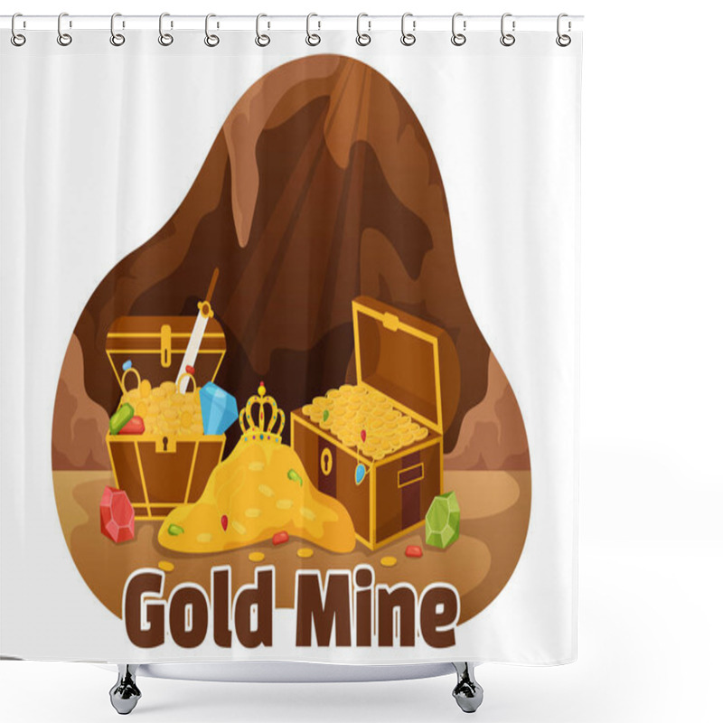 Personality  Gold Mine Illustration With Mining Industry Activity For Treasure, Pile Of Coins, Jewelry And Gem In Flat Cartoon Hand Drawn Landing Page Templates Shower Curtains