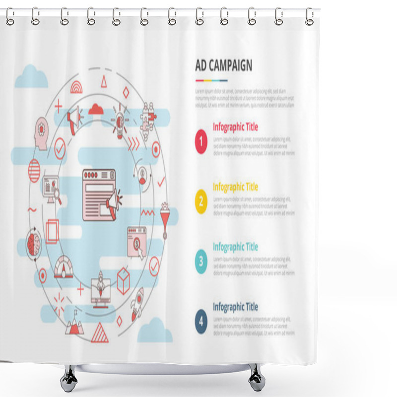 Personality  Ad Campaign Concept For Infographic Template Banner With Four Point List Information Vector Illustration Shower Curtains