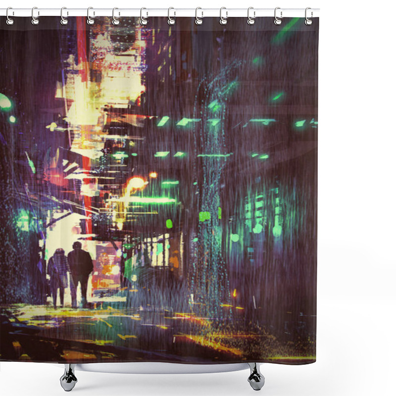 Personality  Couple Walking In Alley At Rainy Night Shower Curtains