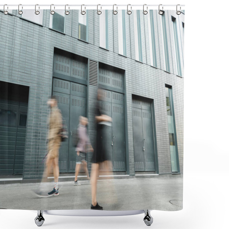 Personality  Motion Blur Of People Walking On Street Near Grey Building  Shower Curtains