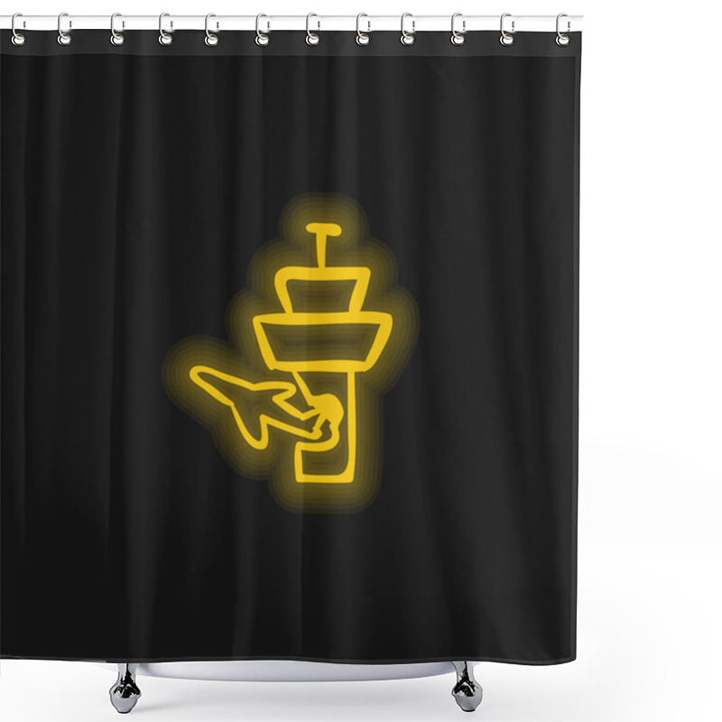 Personality  Airplane And Airport Tower Outlines Yellow Glowing Neon Icon Shower Curtains