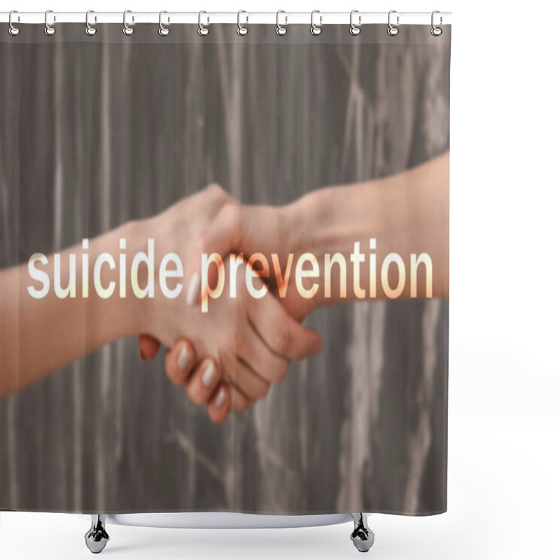 Personality  Women Holding Hands On Grey Background. Suicide Prevention Concept Shower Curtains