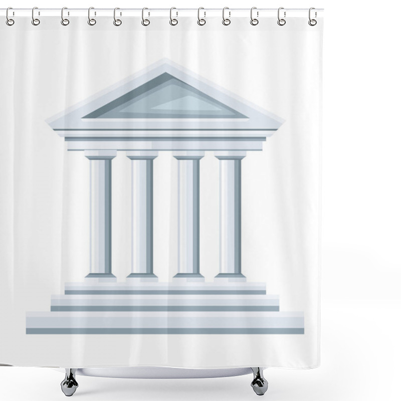 Personality  Greek Temple Illustration. Bank Icon. Flat Style Design. Vector Illustration Isolated On White Background. Web Site Page And Mobile App Shower Curtains