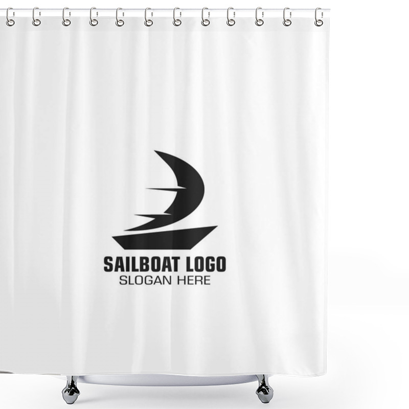 Personality  Sailboat Graphic Logo Template, Silhouette Boat Logo Vector Design. Shower Curtains