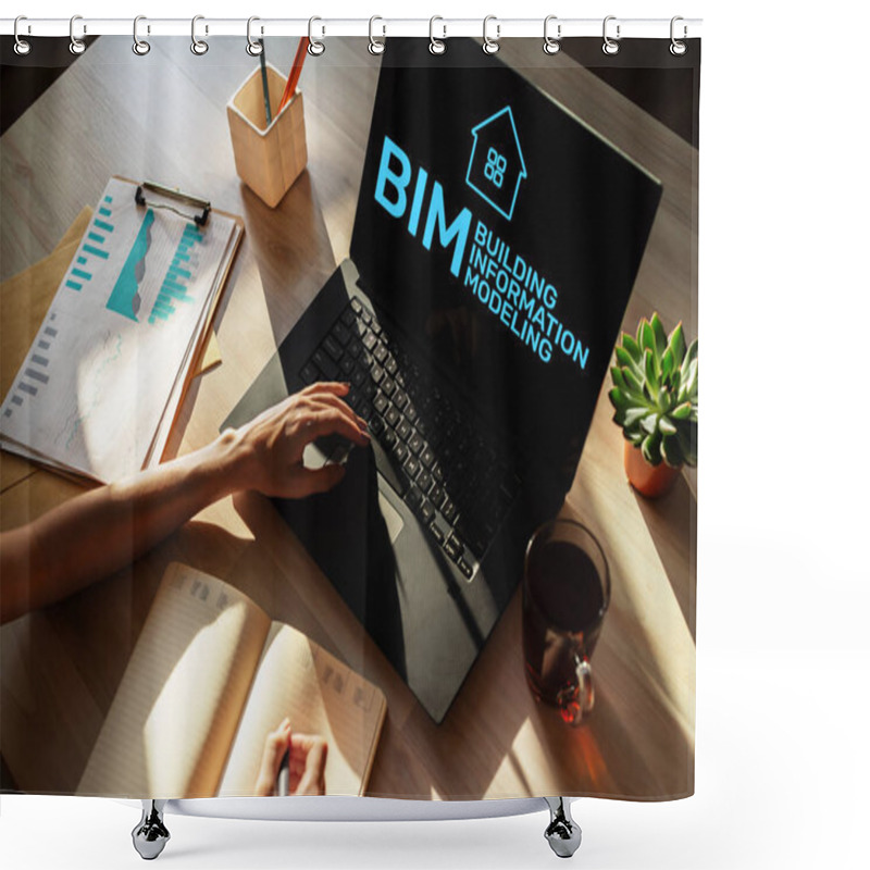 Personality  BIM - Building Information Modeling Concept On Screen. Shower Curtains