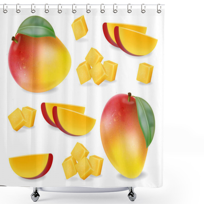 Personality  Mango Fruit Slices Set Vector Realistic. Detailed Elements Design. 3d Illustrations Shower Curtains