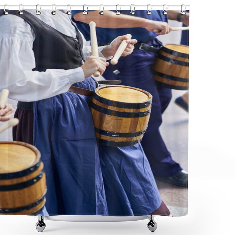 Personality  Citizens Drumming In Tamborrada Of San Sebastian. Basque Country, Spain. Shower Curtains