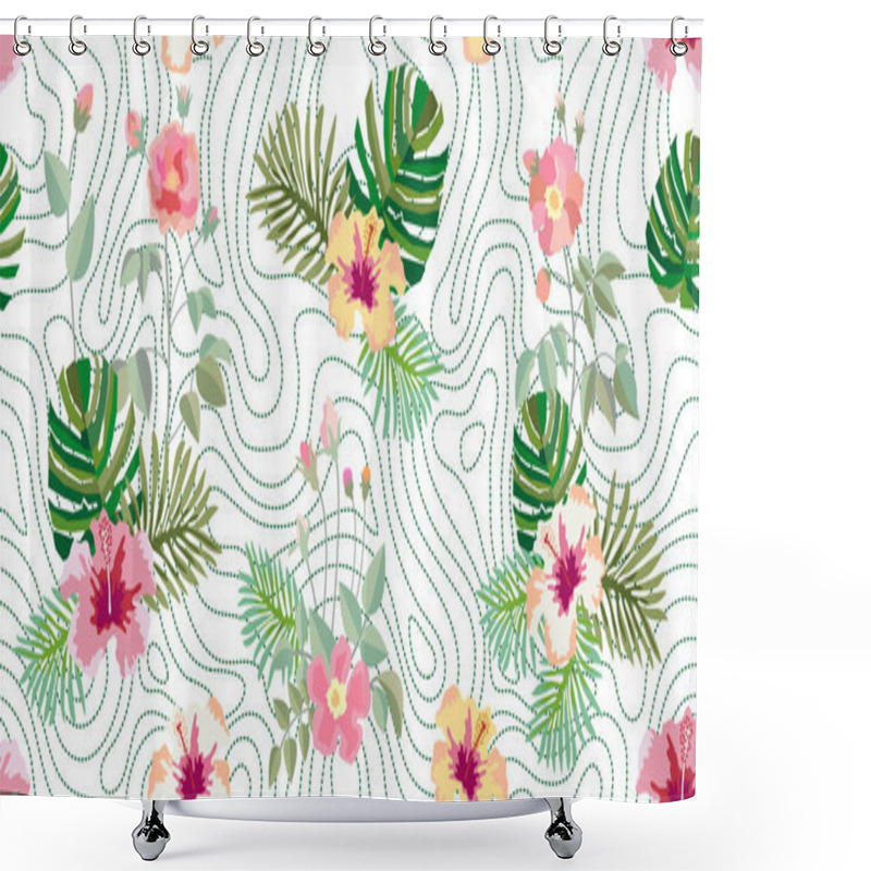 Personality  Summer Blossom. Seamless Vector Pattern With Roses, Tropical Flowers And Foliage Shower Curtains