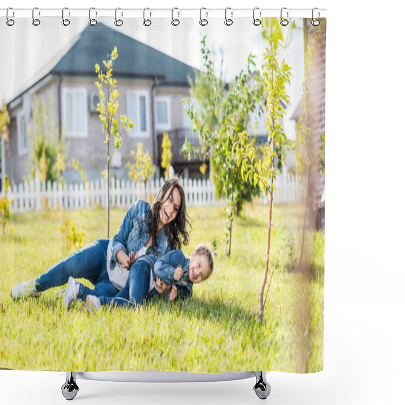 Personality  Mother Cuddling Her Little Daughter Shower Curtains