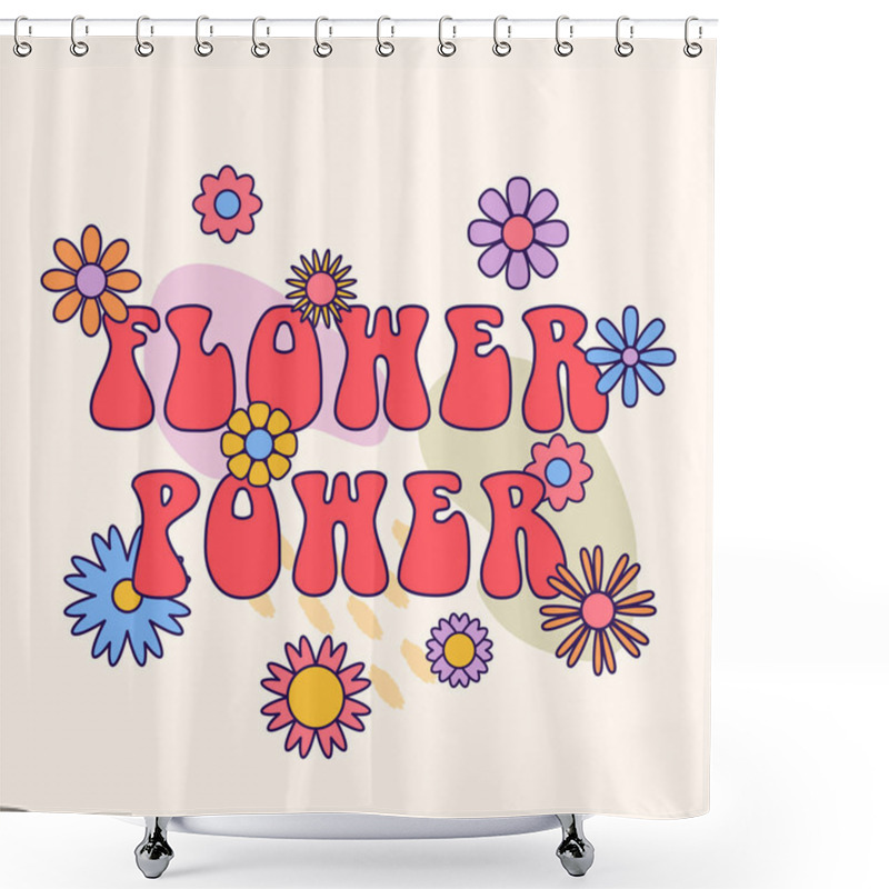 Personality  Vector Trendy Funny Abstract Retro 60s, 70s Hippie Groovy Illustration Flower Power With Flowers For Fashion Art Print, Poster Or Card Shower Curtains