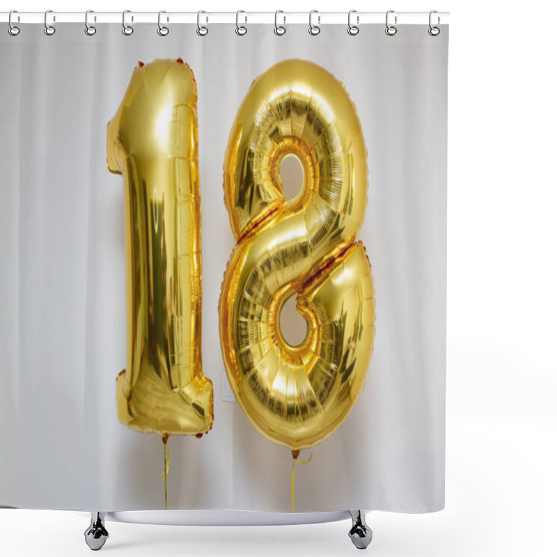 Personality  Golden Balloons Number 18 On White Background Shower Curtains