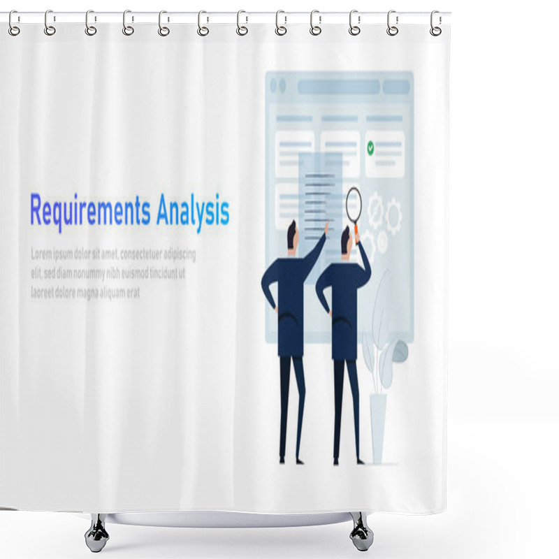 Personality  Requirement Analysis In Business Or System Development Creating Software Requirement And Specification Describing User Task In Document With Team Shower Curtains