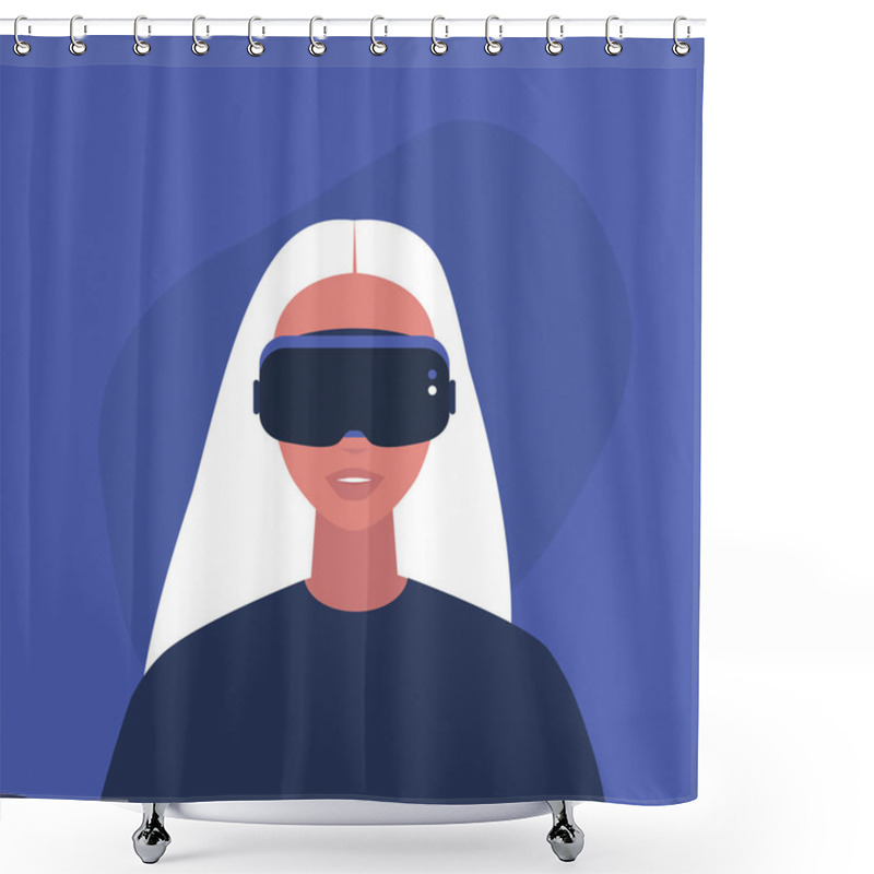 Personality  Young Female Character Wearing A Virtual Reality Headset, Millen Shower Curtains