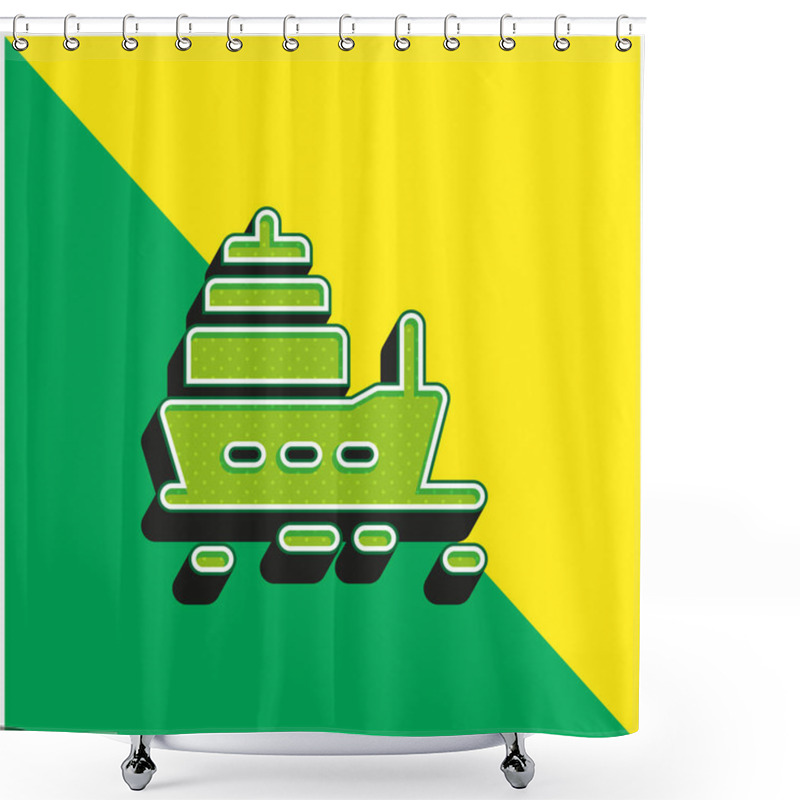 Personality  Boat Green And Yellow Modern 3d Vector Icon Logo Shower Curtains