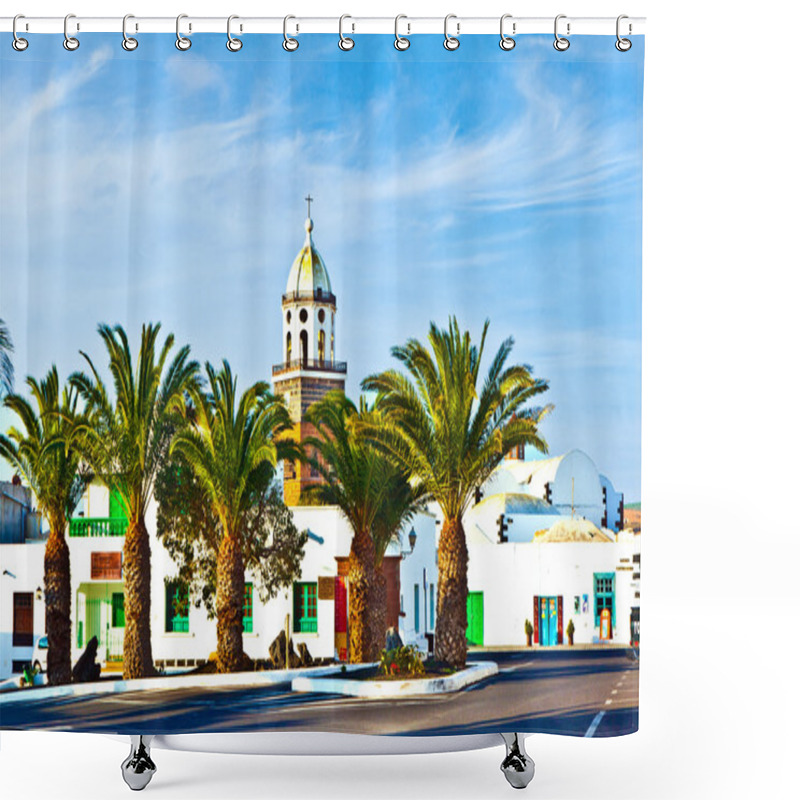 Personality  Belltower Of The Iglesia San Miguel In Teguise Shower Curtains