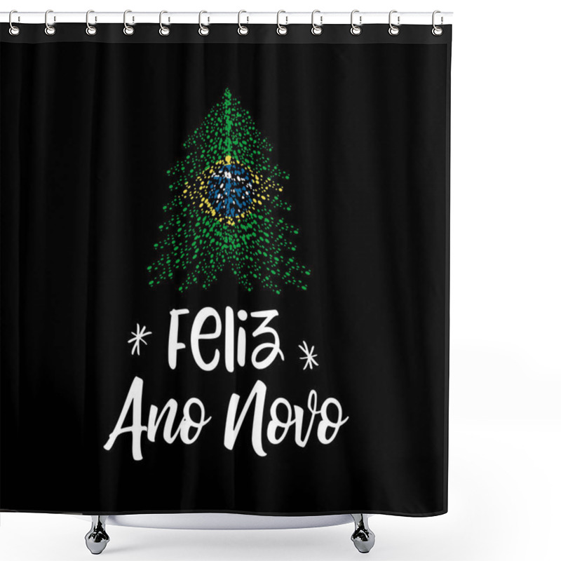 Personality  Happy New Year And Christmas Tree With Brazilian Flag Shower Curtains