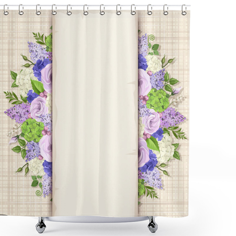 Personality  Card With Blue, Purple And White Flowers. Vector Eps-10. Shower Curtains