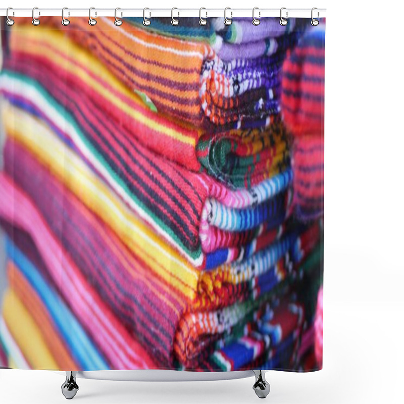 Personality  Colorful Mexican Wool Serape Blankets Texture. Woven Ornamental Vivid Textile With Authentic Latin American Pattern. Striped Multi Colored Fabric For Poncho And Sombrero. Hispanic Indigenous Style. Shower Curtains