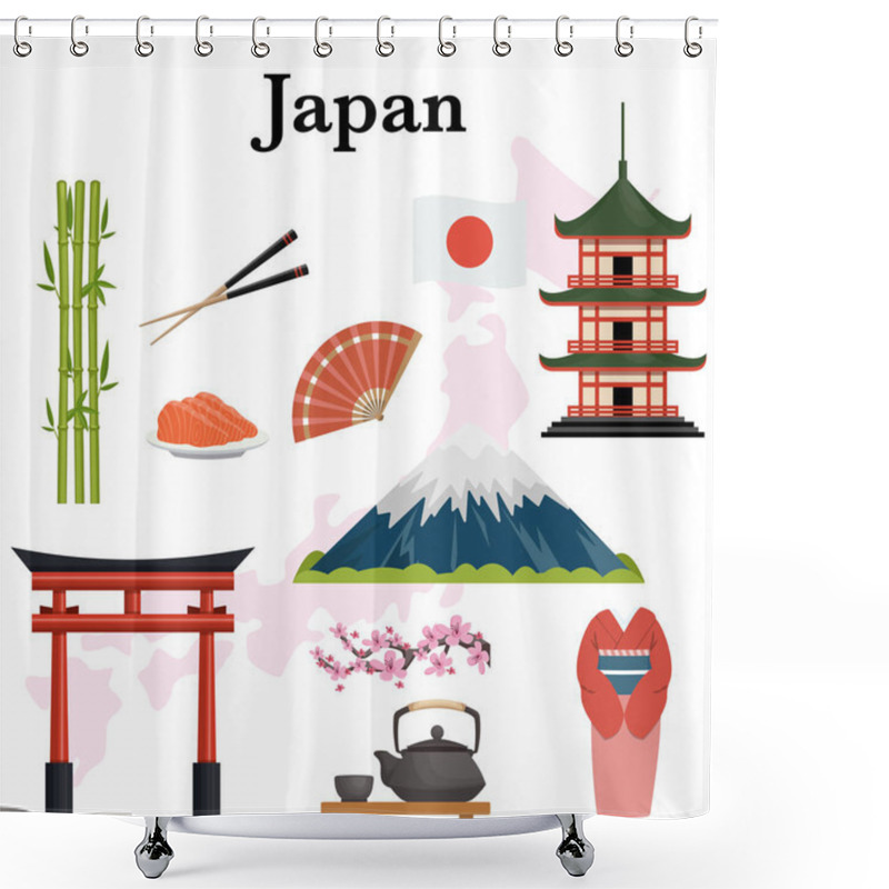 Personality  Japan Famous Symbols Icons Set, Vector Illustration Shower Curtains