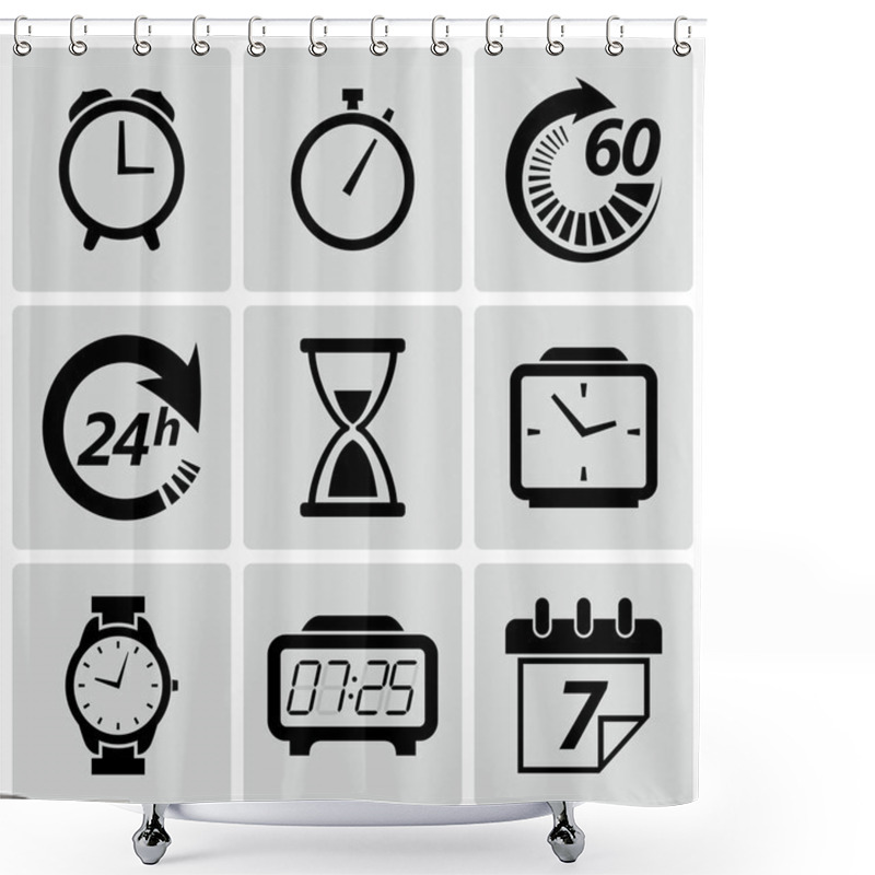 Personality  Clock And Time Icons. Vector Illustration Shower Curtains