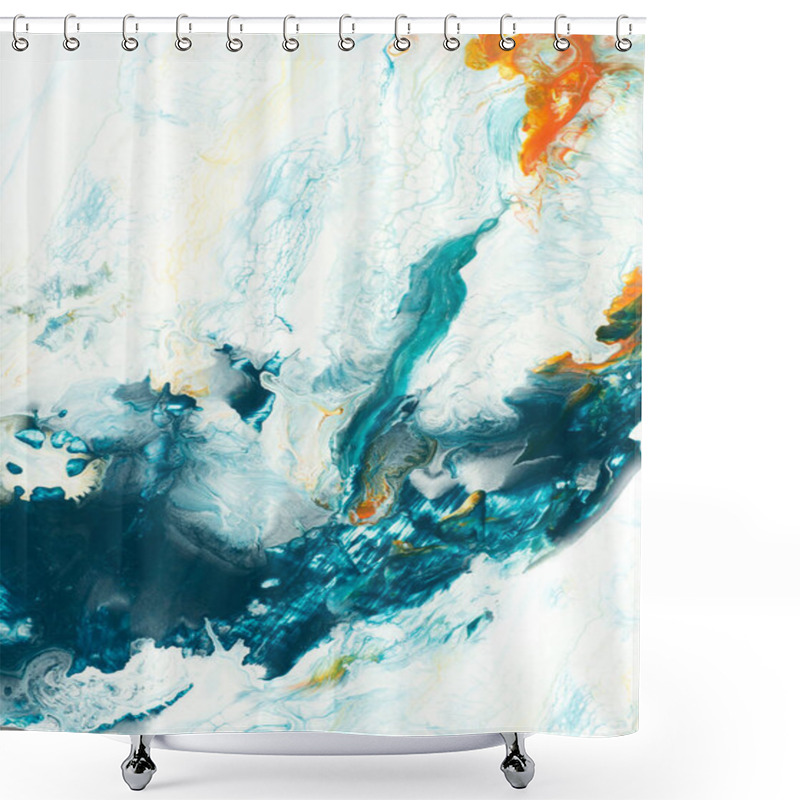 Personality  Blue And Orange Creative Abstract  Hand Painted Background With Copy Space, Fluid Art, Marble Texture, Acrylic Painting On Canvas. Modern Art. Contemporary Art. Shower Curtains