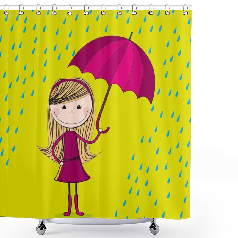 Personality  Cute Girl With Umbrella Shower Curtains