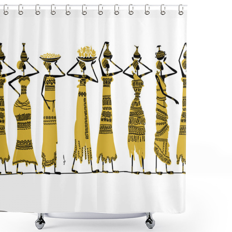 Personality  Ethnic Women With Jugs, Seamless Background For Your Design Shower Curtains