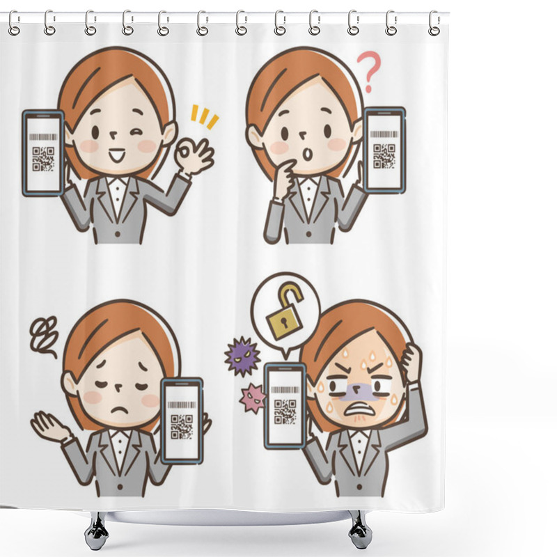 Personality  Set Of Young Woman Pay By Smart Phone With Qr Code Shower Curtains