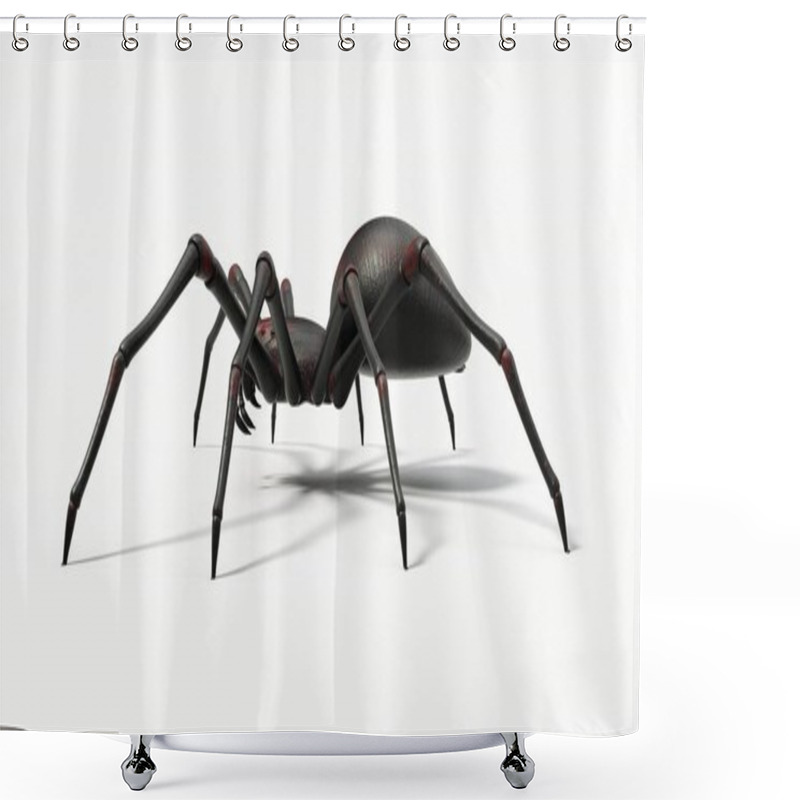 Personality  Black Spider With Red Skin Details. Suitable For Horror, Halloween, Arachnid And Insect Themes. 3D Illustration, Side View Shower Curtains