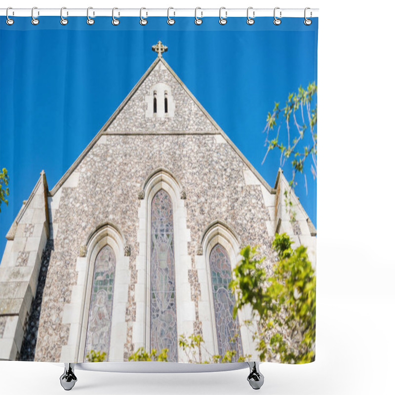 Personality  Low Angle View Of Beautiful Historical Church With Cross On Top Against Blue Sky, Copenhagen, Denmark Shower Curtains