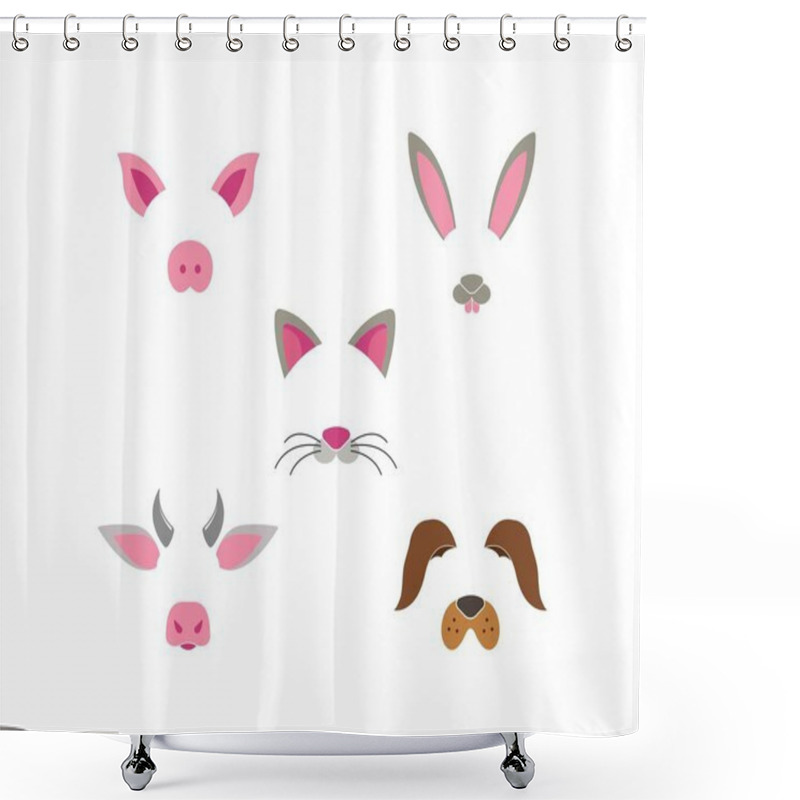 Personality  Animal Face Dog,rabbit,cow,pig,cat Elements Set. Vector Illustra Shower Curtains