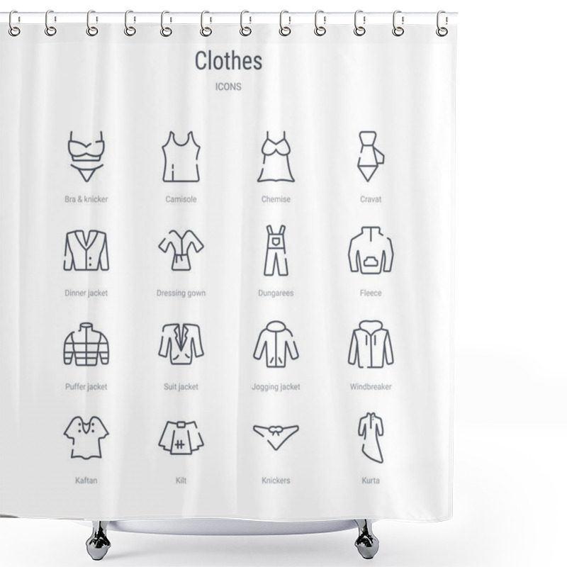 Personality  Set Of 16 Clothes Concept Vector Line Icons Such As Kurta, Knick Shower Curtains