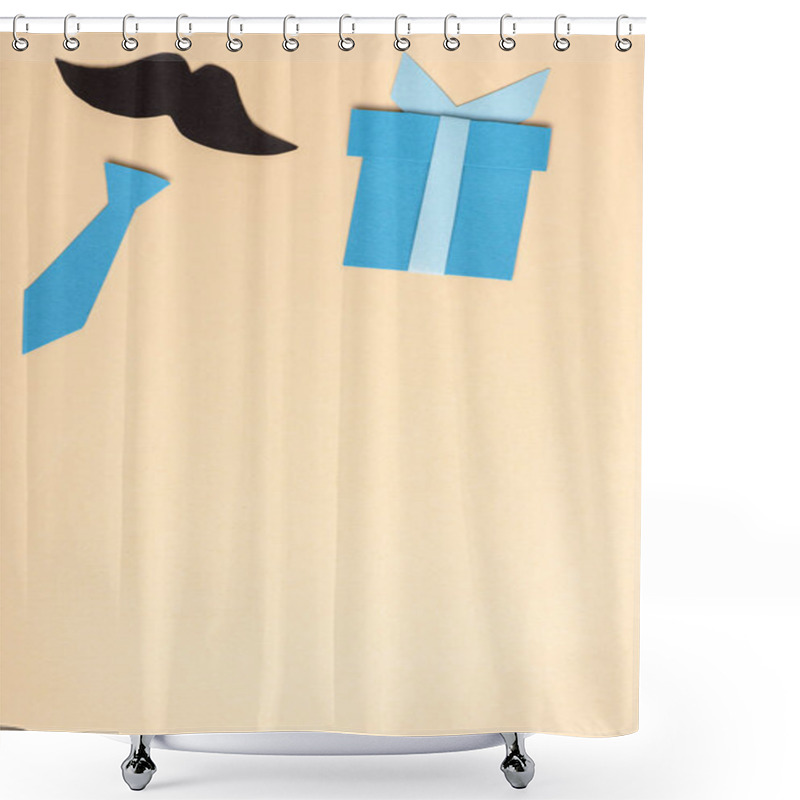 Personality  Top View Of Decorative Paper Crafted Elements On Beige Background, Fathers Day Concept Shower Curtains