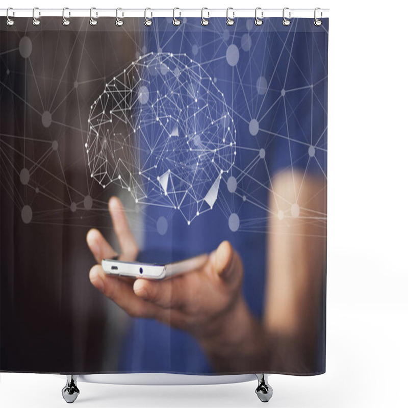 Personality  Brain Over Smartphone In  Hand Shower Curtains