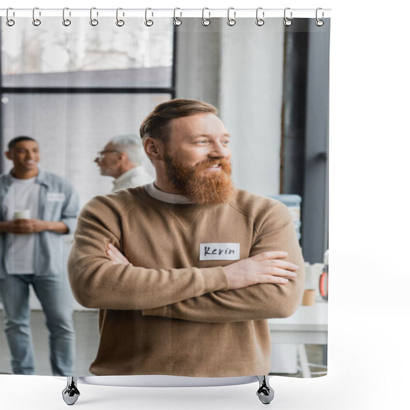 Personality  Smiling Man Crossing Arms During Alcoholics Meeting In Recovery Center  Shower Curtains