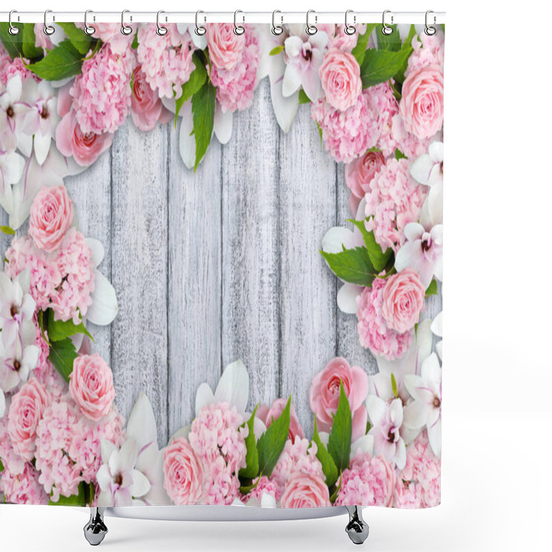 Personality  Magnolia Flowers With Roses, Hortensia And Place For Your Text Shower Curtains