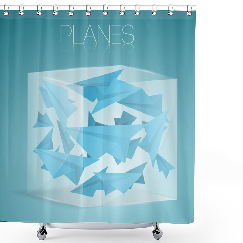 Personality  Paper Airplanes In Glass Box. Vector Illustration. Shower Curtains