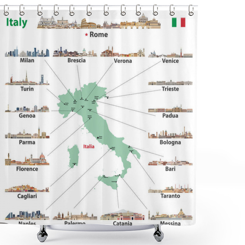 Personality  Italian Map With Main Cities Skylines. Vector Illustration Shower Curtains