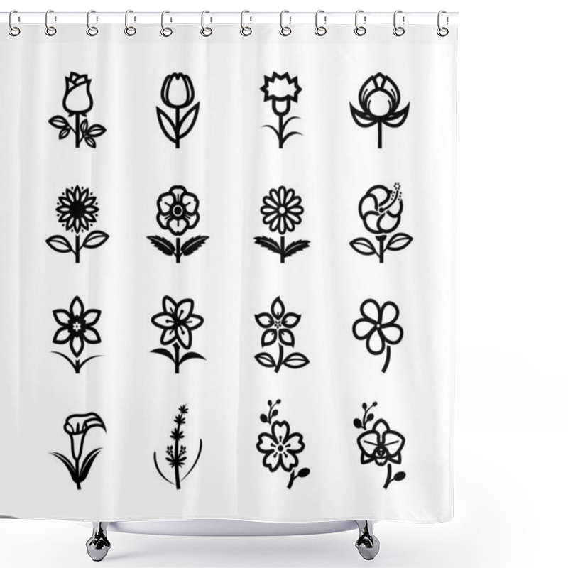 Personality  Flower Icons For Pattern With White Background Shower Curtains