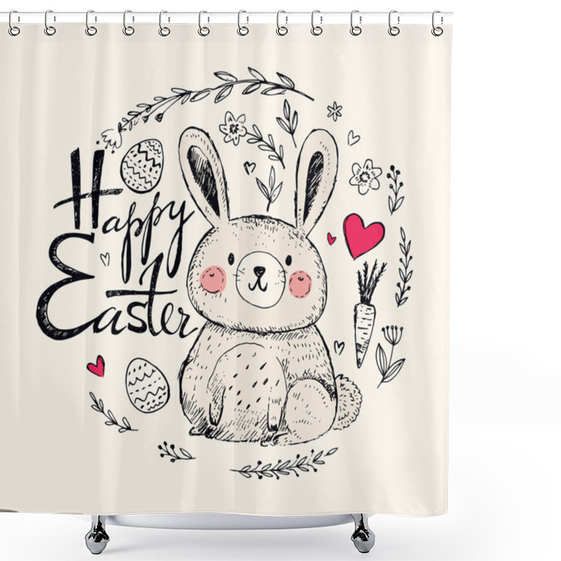 Personality  Happy Easter Greeting Card With Bunny Shower Curtains