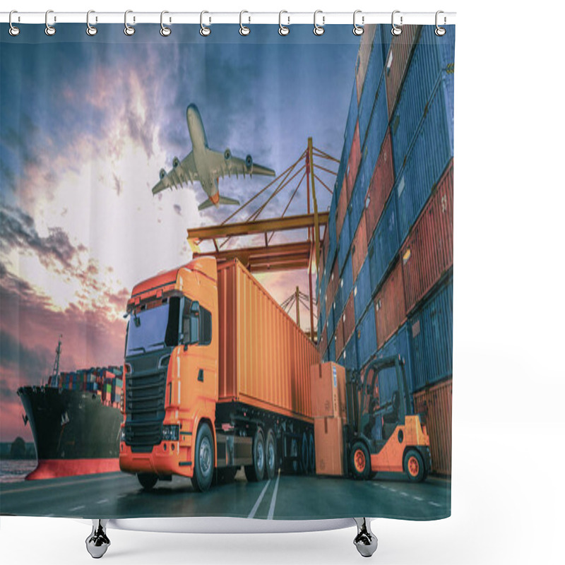 Personality  Transportation And Logistics Of Container Cargo Ship And Cargo P Shower Curtains