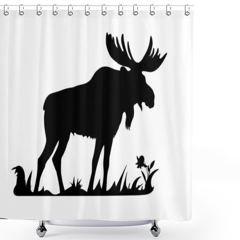 Personality  Vector-isolated Black Silhouette Of One Moose On White Background  Shower Curtains