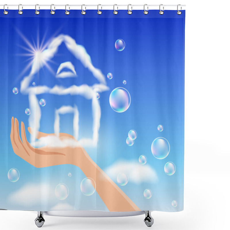 Personality  The Hand Holds A Cloud House. Shower Curtains