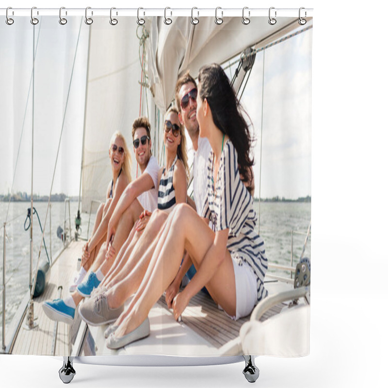 Personality  Smiling Friends Sitting On Yacht Deck Shower Curtains