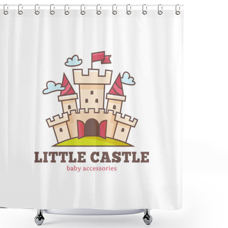 Personality  Vector Cute Little Castle Logo For Baby Shop. Kids Town Logo. Shower Curtains